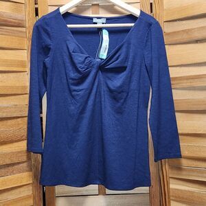 NWT Market & Spruce Royal Blue Twist Neckline Shirt Women M Cotton Modal Spandex